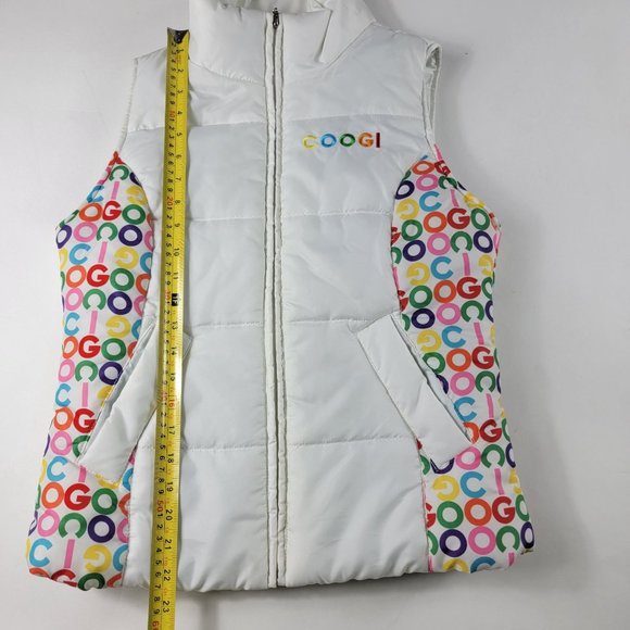 Coogi Puffer Vest Sleeveless Womens Medium White Green Rainbow Zip Up - Picture 7 of 10